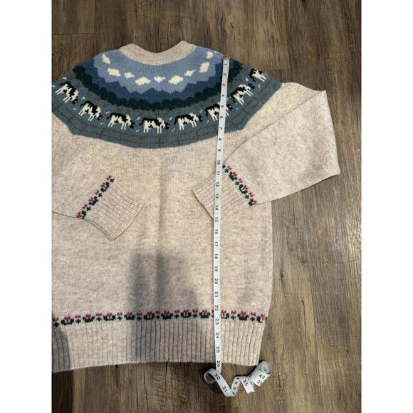 VINTAGE Orvis Fair Isle Cow Sweater Adult Sz Sm/M Tan Shetland Wool Farm Clouds - Picture 9 of 9